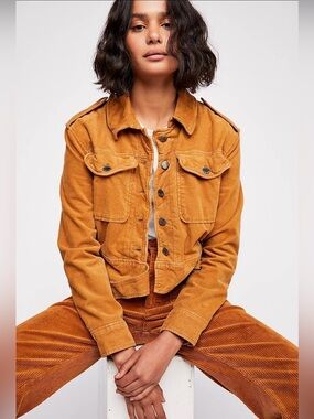 Free People Everlyn Jacket Corduroy Utility Jacket Small Camel